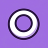 A circular white ring on a purple background