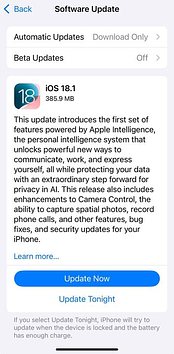 Apple Software Update for iPhone/iOS showing 18.1 update.