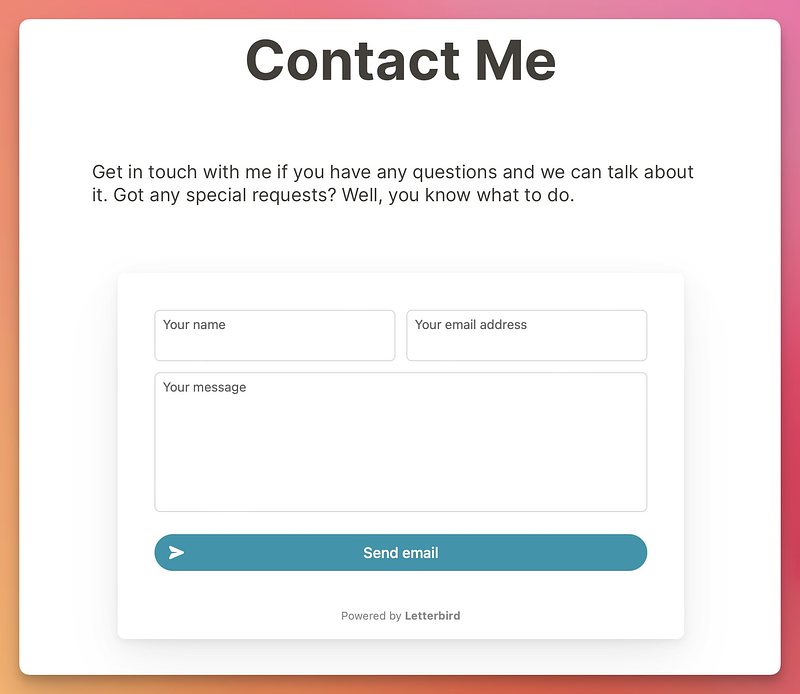 Contact form showing at the bottom of the page.