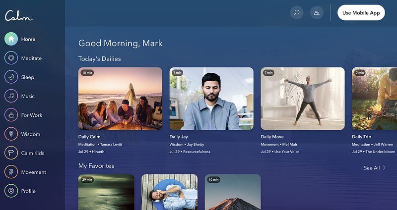 Calm.com on their web client