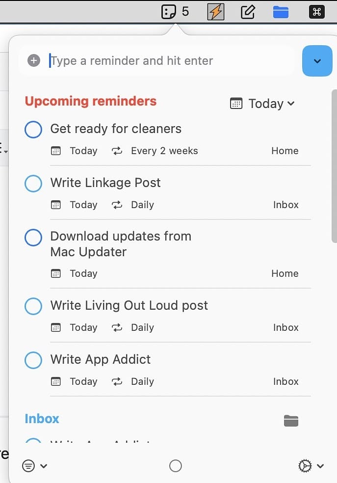 Reminders Menu Bar