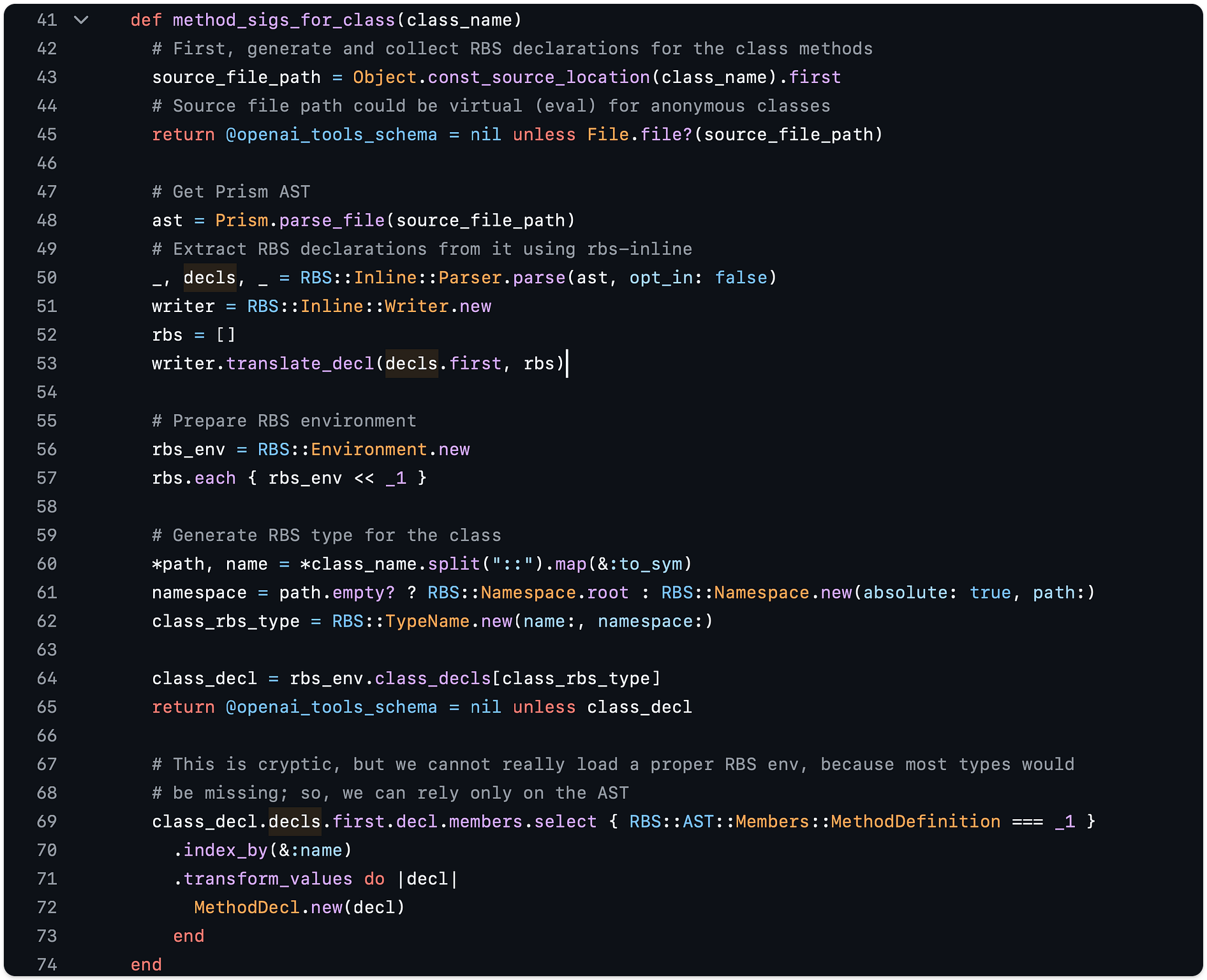 Code sample from RBSTools module that parses method signatures