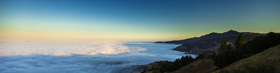 Sunrise over a fogged in valley