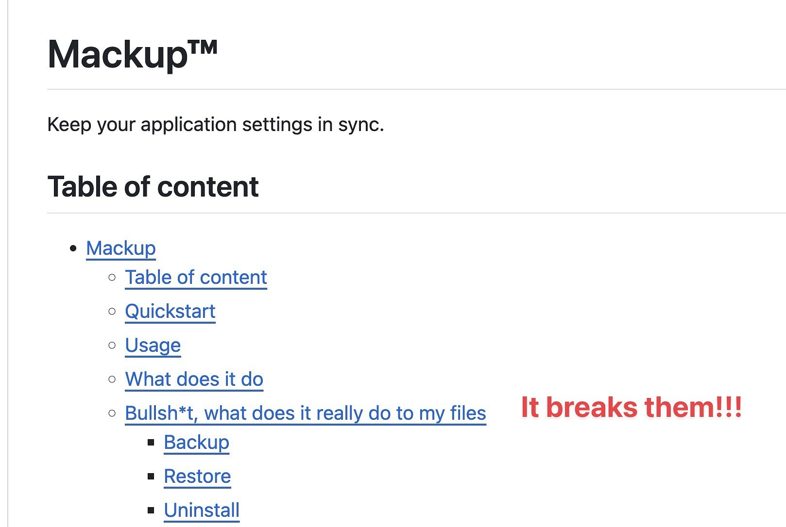 The GitHub instructions for mackup