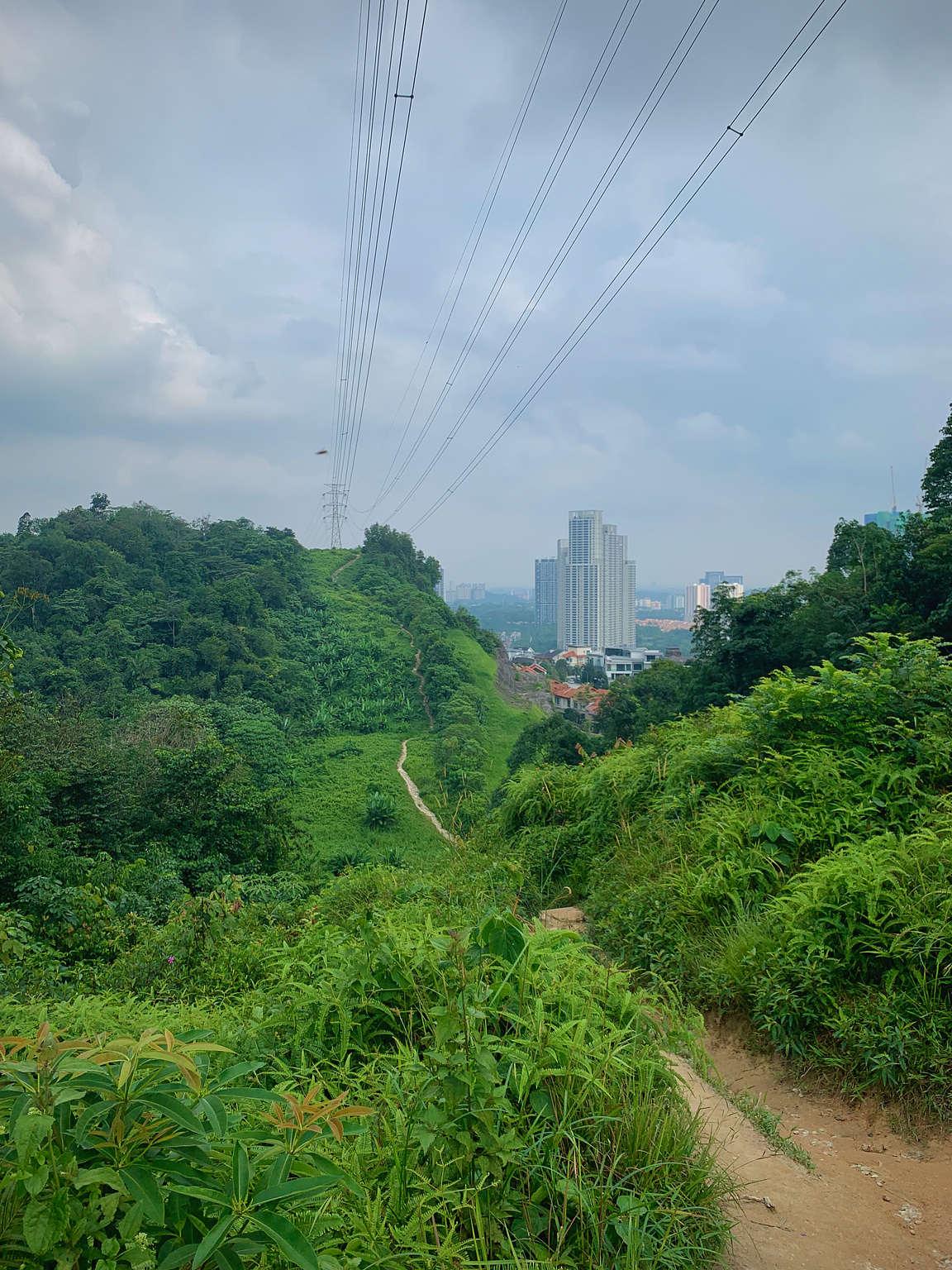 A open trail between two hills.