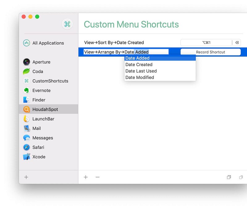 Custom Shortcuts Interface