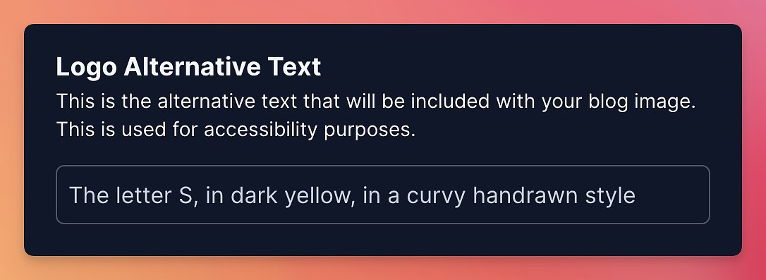 A text field input for adding the Logo alternative text