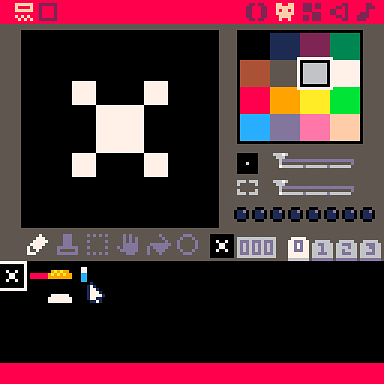 The first few sprites. Must say I really like the Pico-8 pallette.