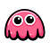 Simple pink cartoon octopus with large eyes and dripping tentacle-like base on transparent background.