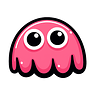 Simple pink cartoon octopus with large eyes and dripping tentacle-like base on transparent background.