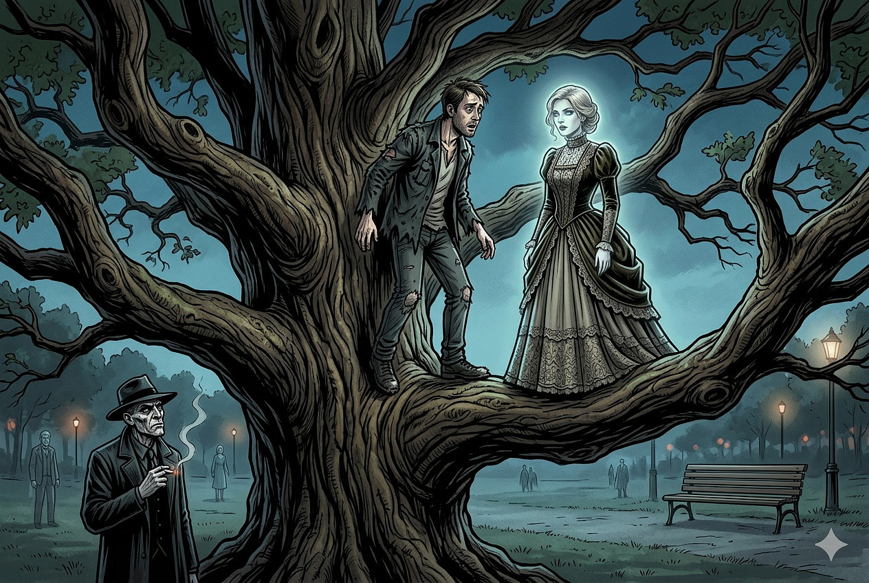 Jemima in the tree with Benjamin