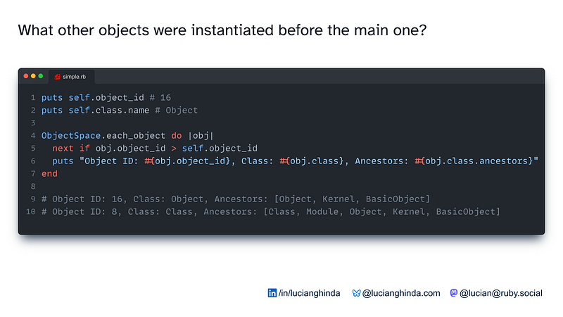 Image showing object id for main and then looping through ObjectSpace for display other objects
