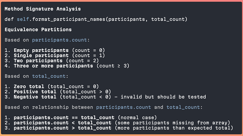 Output of Claude Code showing various test cases