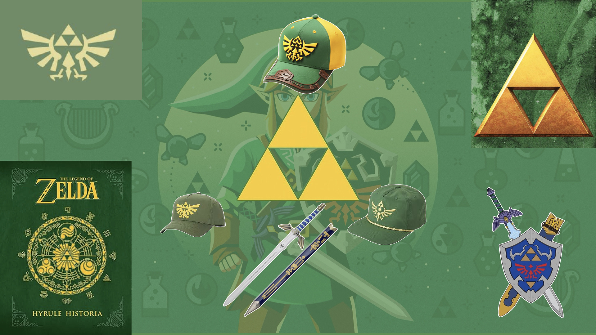 Merchandise with Zelda's symbols and visual elements