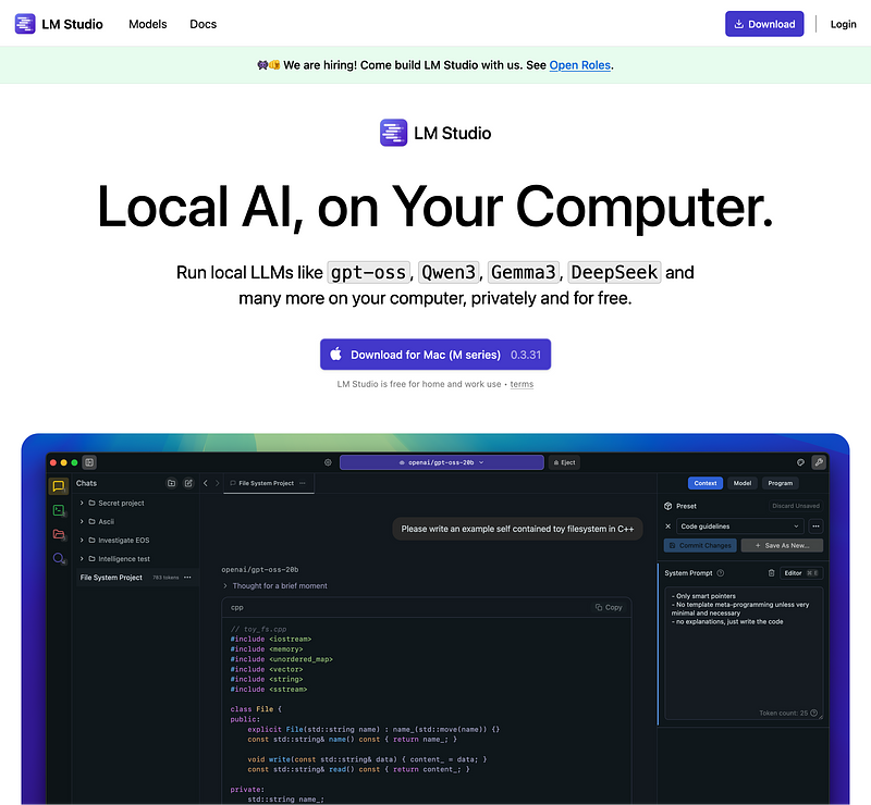 Screenshot Homepage LM Studio (2025-11-09)