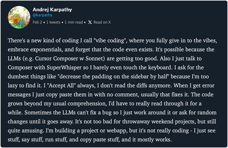 Screenshot of definition of vibe coding