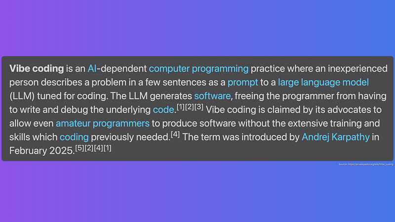 Screenshot from definition of vibe coding from wikipedia