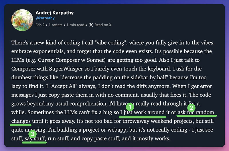 Annotated screenshot of the definition of Vibe Coding