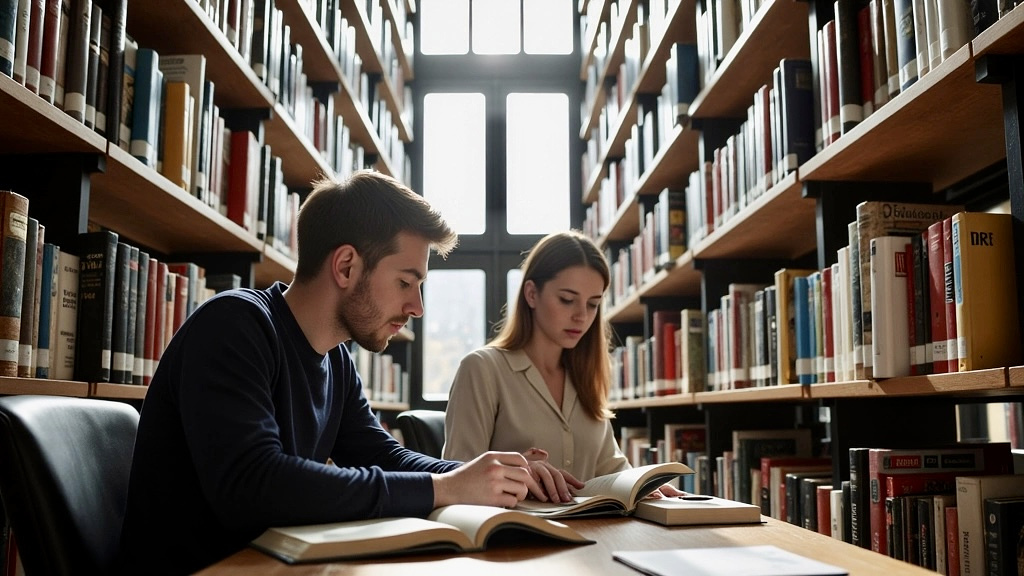 A cinematic, high-contrast photograph of young academics engaging in a natural way in a contemporary academic library with light filtering through, symbolising both the complexity and hidden diversity of scholarly publishing. The image should evoke a sense of discovery and possibility - created by Ron Aardening