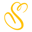 The letter S, in dark yellow, in a curvy handrawn style