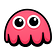 Simple pink cartoon octopus with large eyes and dripping tentacle-like base on transparent background.