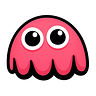 Simple pink cartoon octopus with large eyes and dripping tentacle-like base on transparent background.